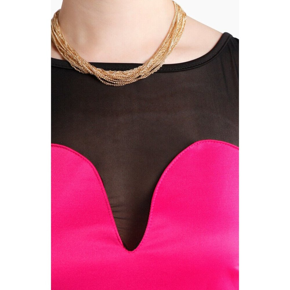 Hot Pink Sheer Mesh Low Back Ruffle Peplum Dress S - Picture 4 of 6